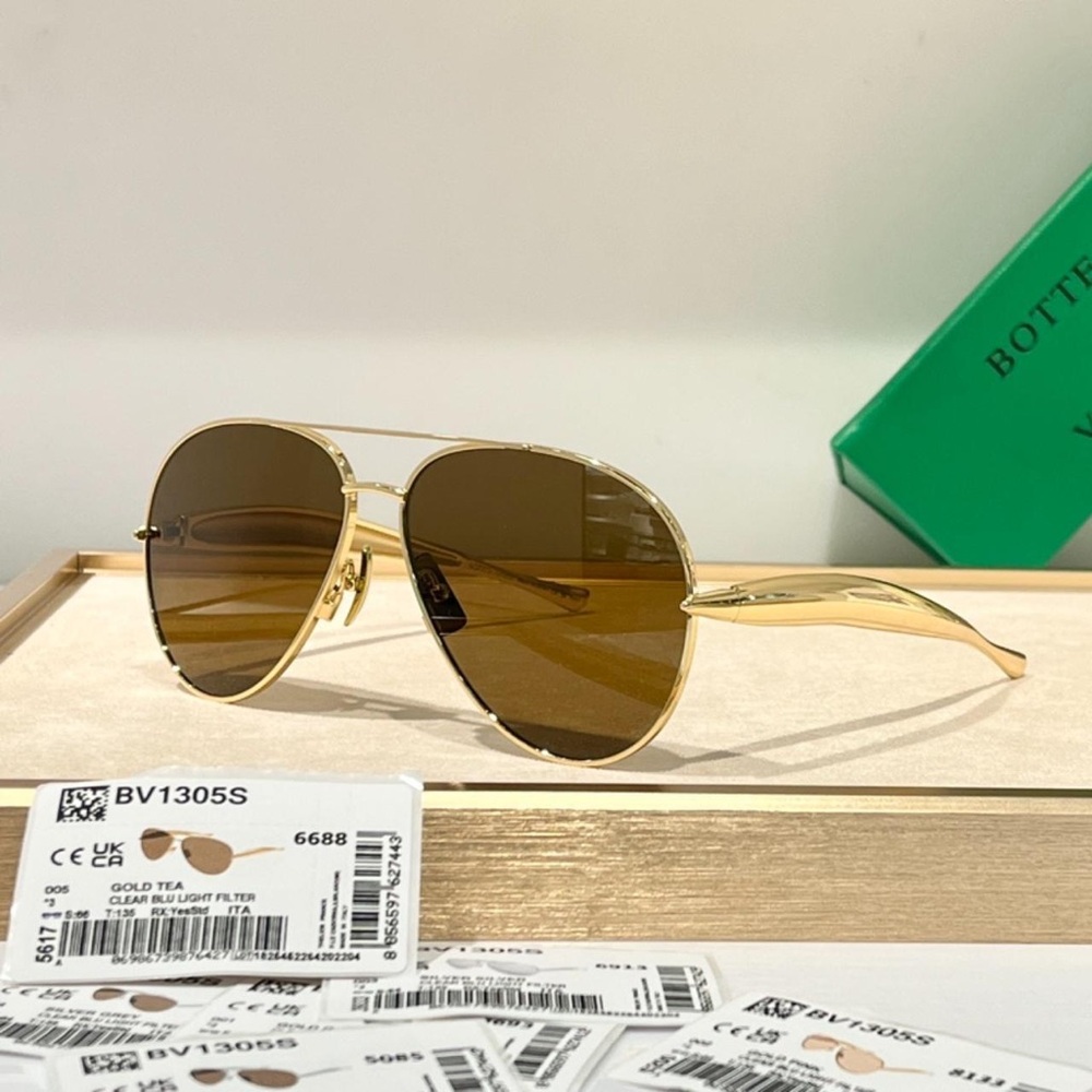 Bottega Veneta Gold Aviator Sunglasses